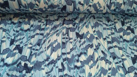 Viscose Satin Feathers Blue