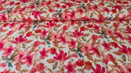 Viscose Digital Flowers White-Red