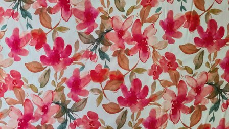 Viscose Digital Flowers White-Red