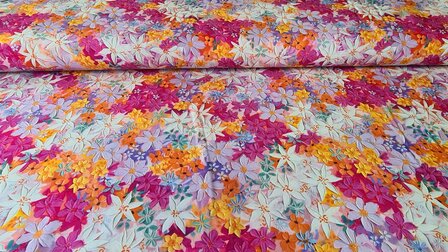 Viscose Digital Flowers Lilac-Pink