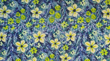 Viscose Satin Flowers Blue/Yellow