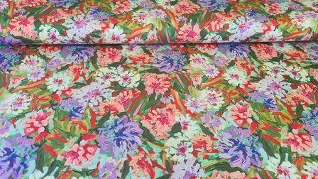 Viscose Satin Flowers Green