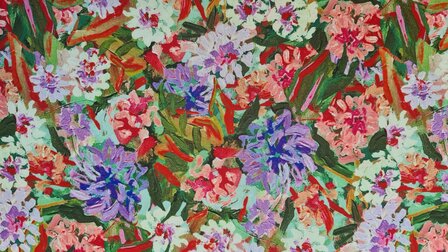 Viscose Satin Flowers Green