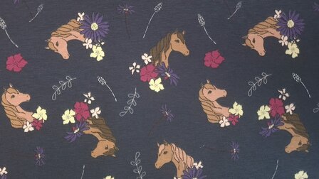 Cotton Jersey Horses Navy