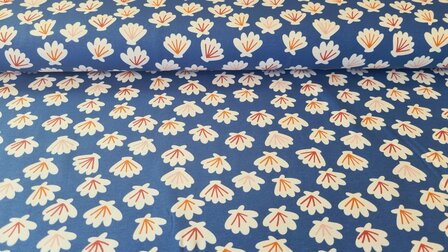 Cotton Jersey Flowers Blue