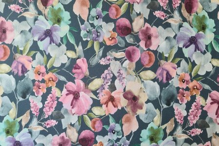 French Terry Digital Flowers Petrol