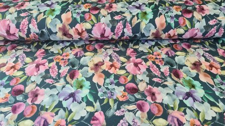 French Terry Digital Flowers Petrol