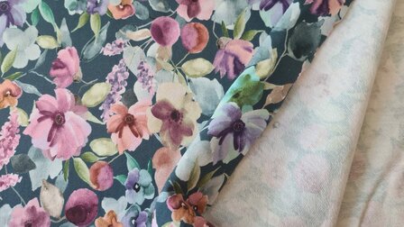 French Terry Digital Flowers Petrol