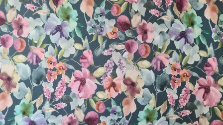 French Terry Digital Flowers Petrol