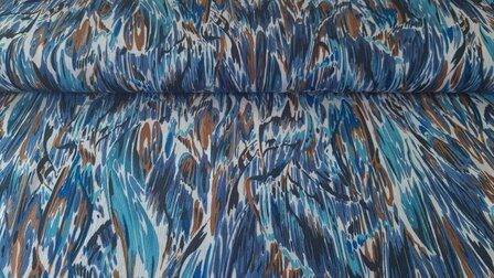 Viscose Crincle Abstract Flame Blue