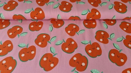 Cotton Jersey Happy Apples Red