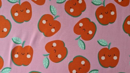 Cotton Jersey Happy Apples Red