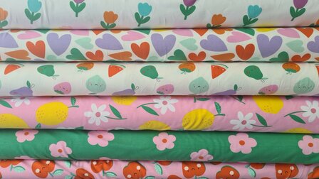 Cotton Jersey Happy Apples Red