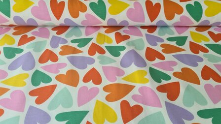 Cotton Jersey Sunny Hearts Off White
