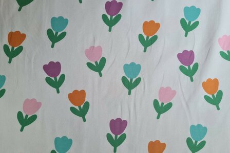 Cotton Jersey Sunny Tulips White