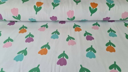 Cotton Jersey Sunny Tulips White