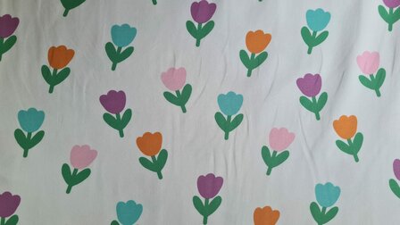 Cotton Jersey Sunny Tulips White