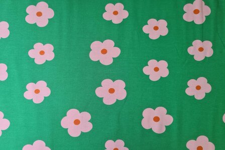 Cotton Jersey Sunny Flowers Green