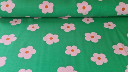 Cotton Jersey Sunny Flowers Green