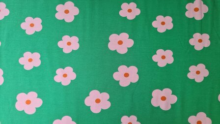 Cotton Jersey Sunny Flowers Green