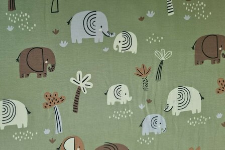 Cotton Jersey Elephant Green