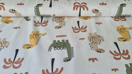 Cotton Jersey Happy Dino Off White