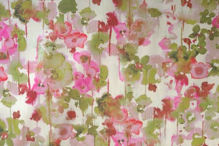 Viscose Satin Blurry Flowers Green