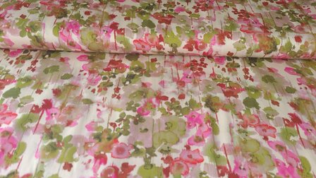Viscose Satin Blurry Flowers Green