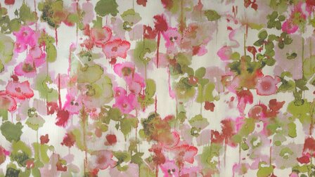 Viscose Satin Blurry Flowers Green