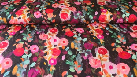Viscose Satin Flowers Black