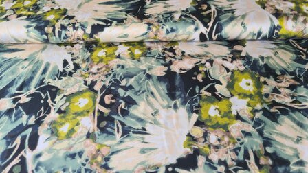 Viscose Satin Blurred Flower Lime