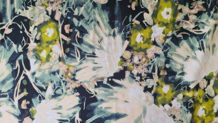 Viscose Satin Blurred Flower Lime