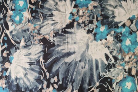 Viscose Satin Blurred Flower Blue