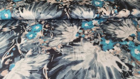 Viscose Satin Blurred Flower Blue