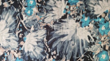 Viscose Satin Blurred Flower Blue