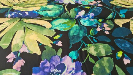 Viscose Flowers Multi-Blue