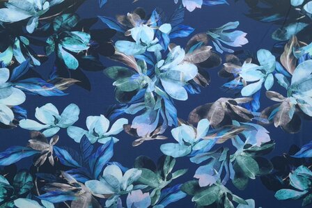 Heavy Viscose Jersey Flowers Navy