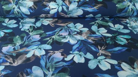 Heavy Viscose Jersey Flowers Navy