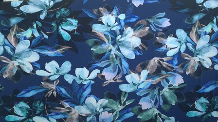 Heavy Viscose Jersey Flowers Navy