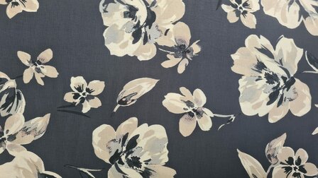 Viscose Crepe Flower Grey