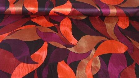 Viscose Satin Leaves Dark Red