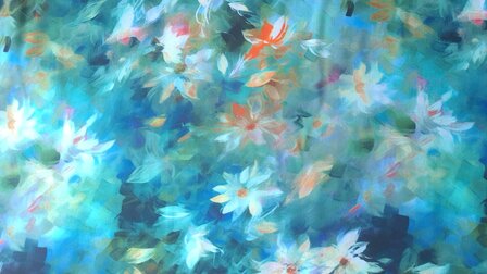 Viscose Digital Faded Flowers Petrol