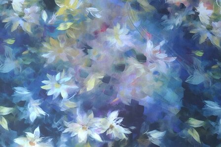 Viscose Digital Faded Flowers Navy