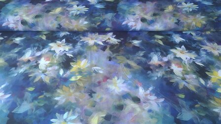 Viscose Digital Faded Flowers Navy