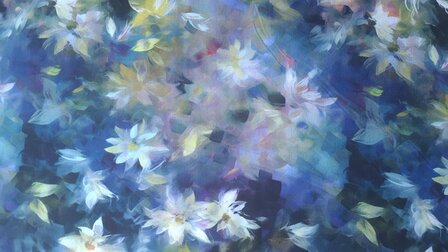 Viscose Digital Faded Flowers Navy