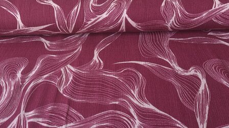 Viscose Crincle Abstract Waves Red