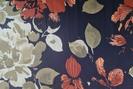 Viscose Crincle Flowers Navy