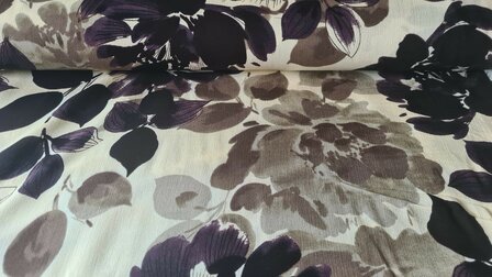 Viscose Crincle Flowers Off White