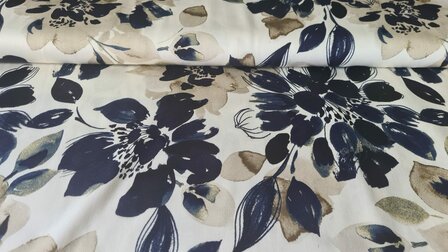 Viscose Satin Flowers Off White/Blue