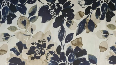 Viscose Satin Flowers Off White/Blue
